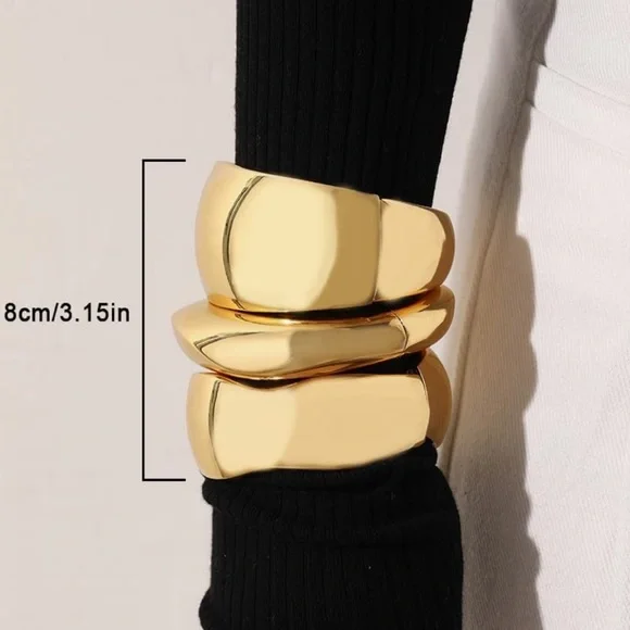 NEW 14k Gold Plated Big Stackable Bangles Set